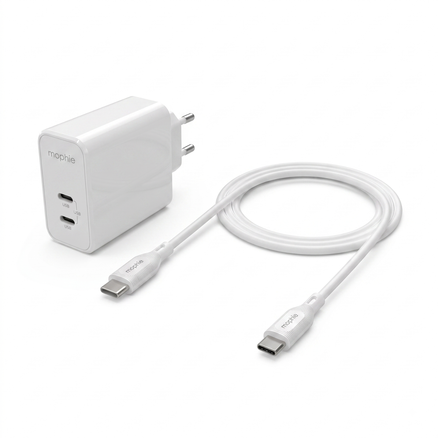 Pack Mophie Essentials 67W USB-C PD + Câble USB-C vers USB-C – Blanc