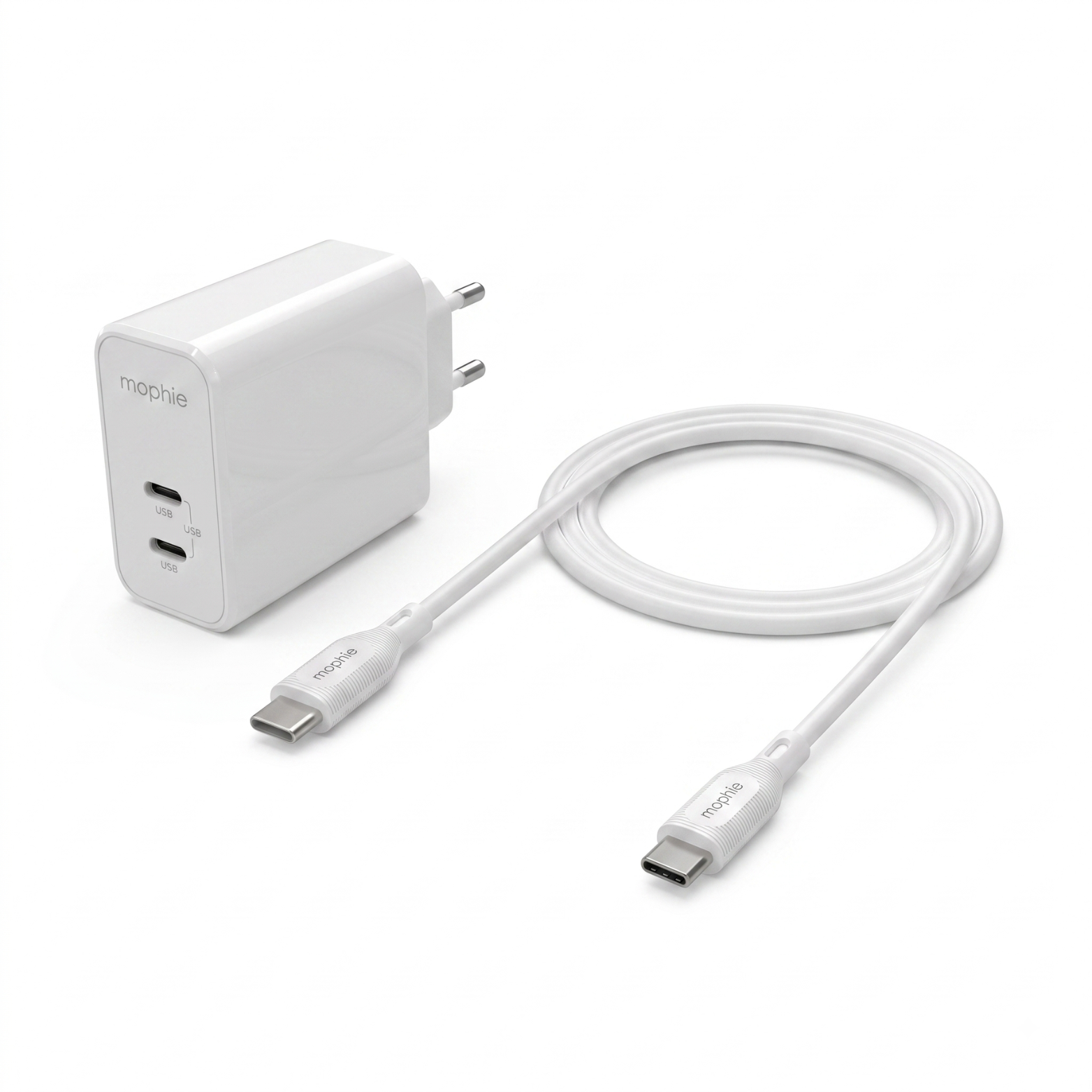 Pack Mophie Essentials 67W USB-C PD + Câble USB-C vers USB-C – Blanc
