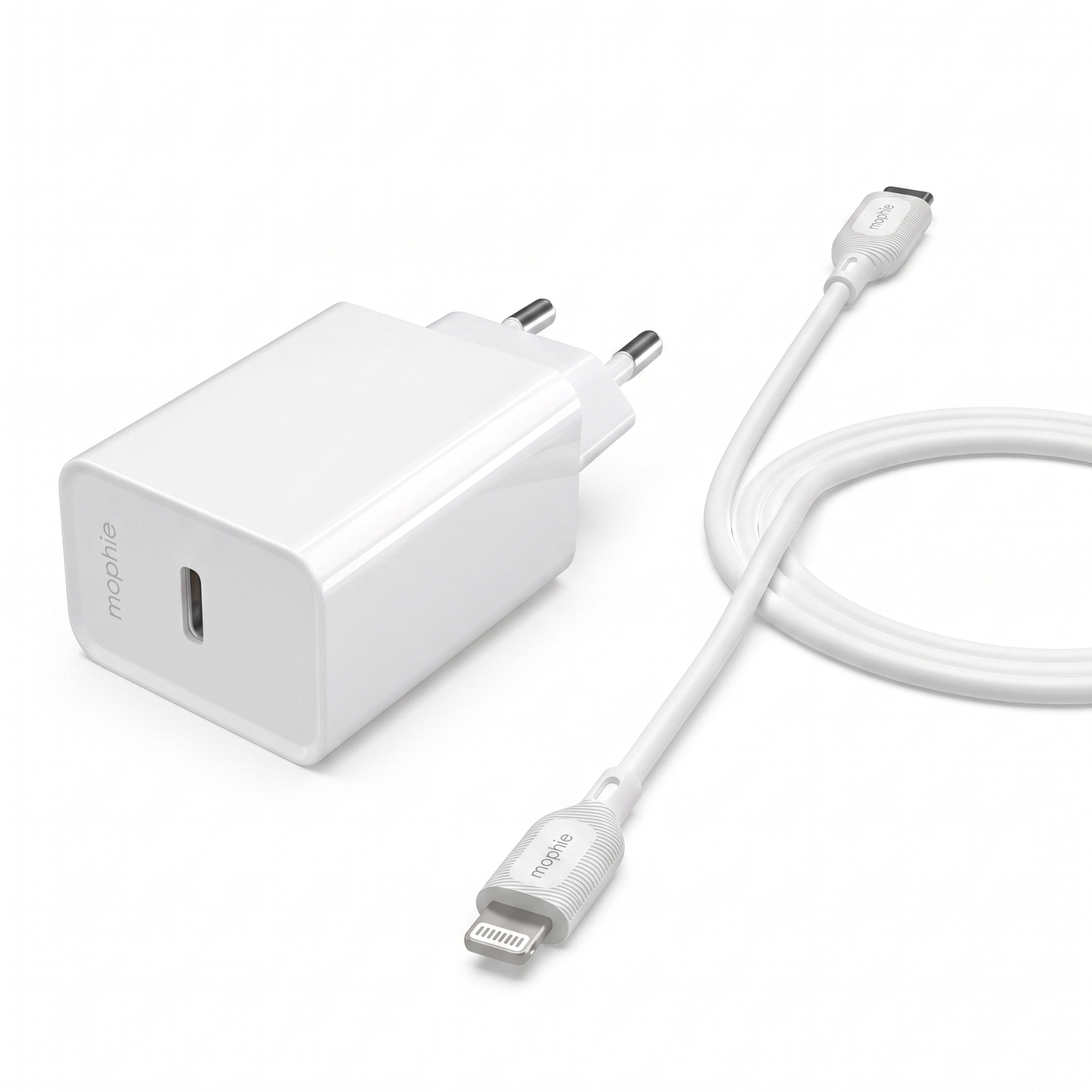 Pack Mophie Essentials 20W USB-C PD + Câble USB-C vers Lightning – Blanc