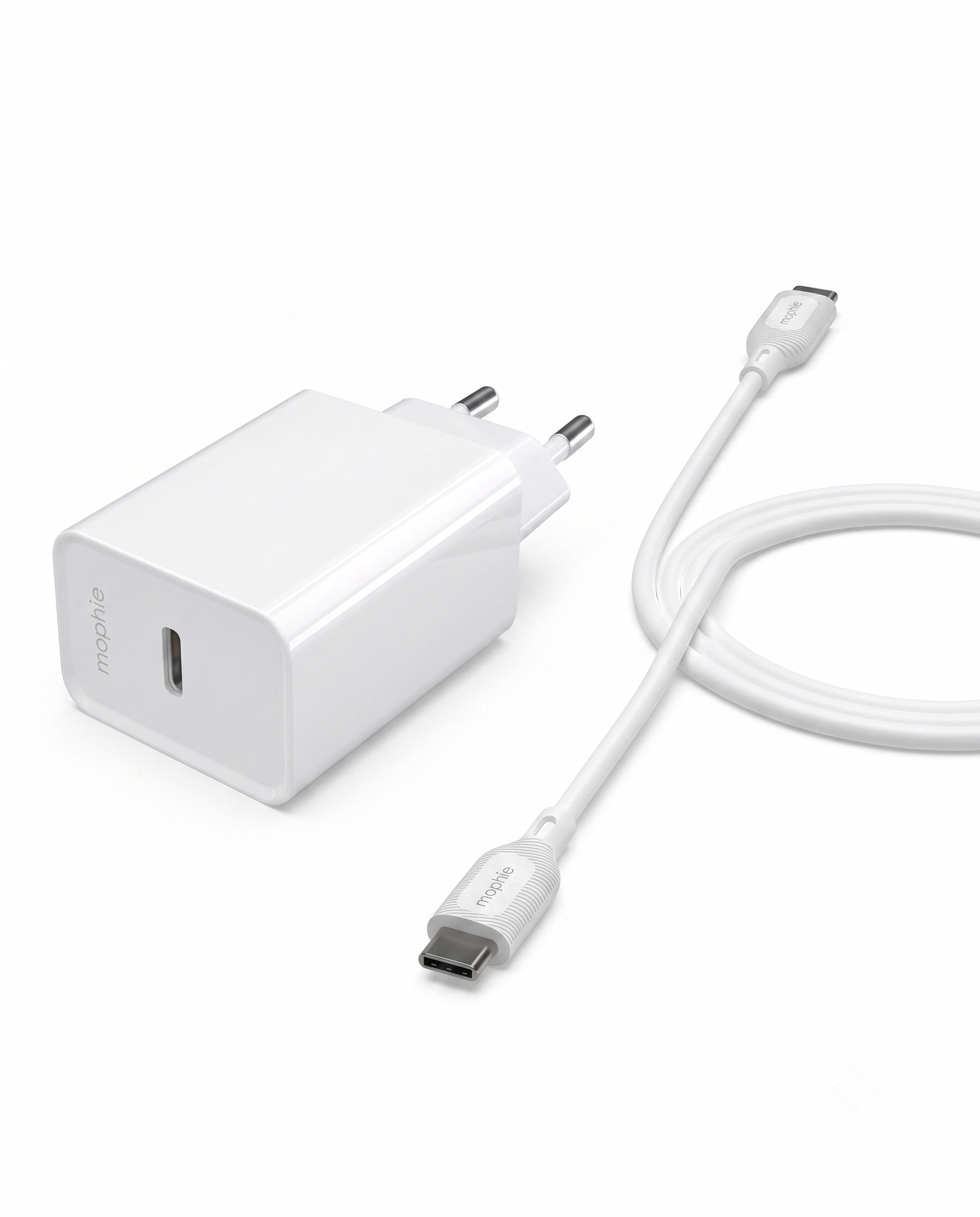 Pack Mophie Essentials 30W USB-C PD + Câble USB-C vers USB-C – Blanc